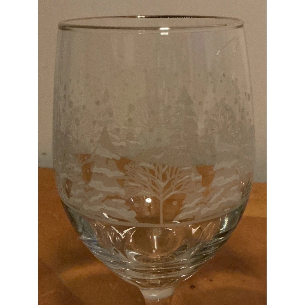Libbey Winter Scene Set Of 3 Wine Water Glasses Frosted Trees Gold Rims - Picture 2 of 9
